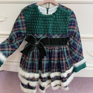 4T hunter green plaid fur trim dress with headband